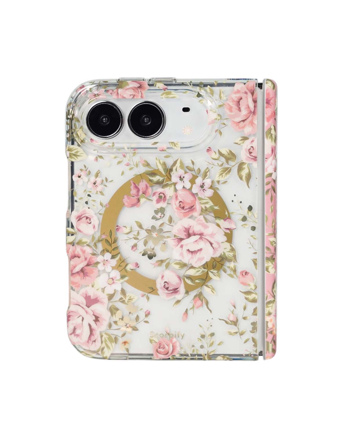 Pink country rose floral print iPhone Duo case with MagSafe compatibility