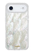 Sparkly iridescent iPhone cover reflecting natural tones