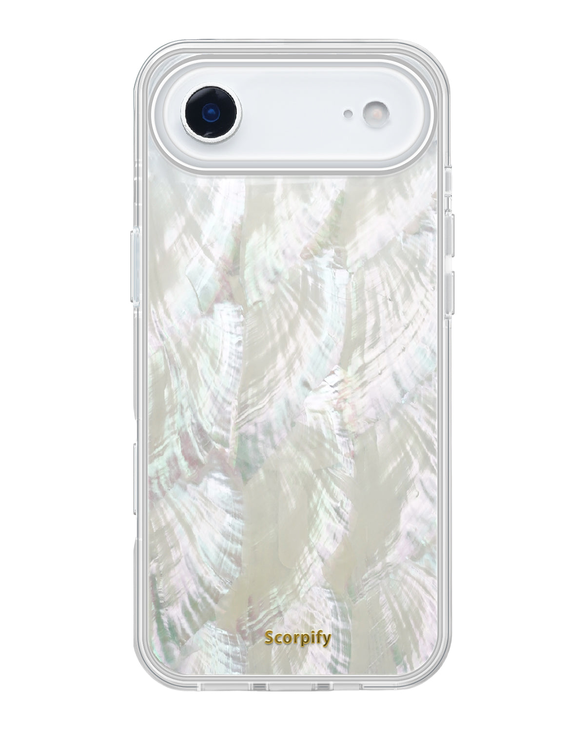Sparkly iridescent iPhone cover reflecting natural tones