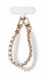 White leather pearl double chain phone charm