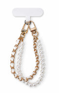 White leather pearl double chain phone charm
