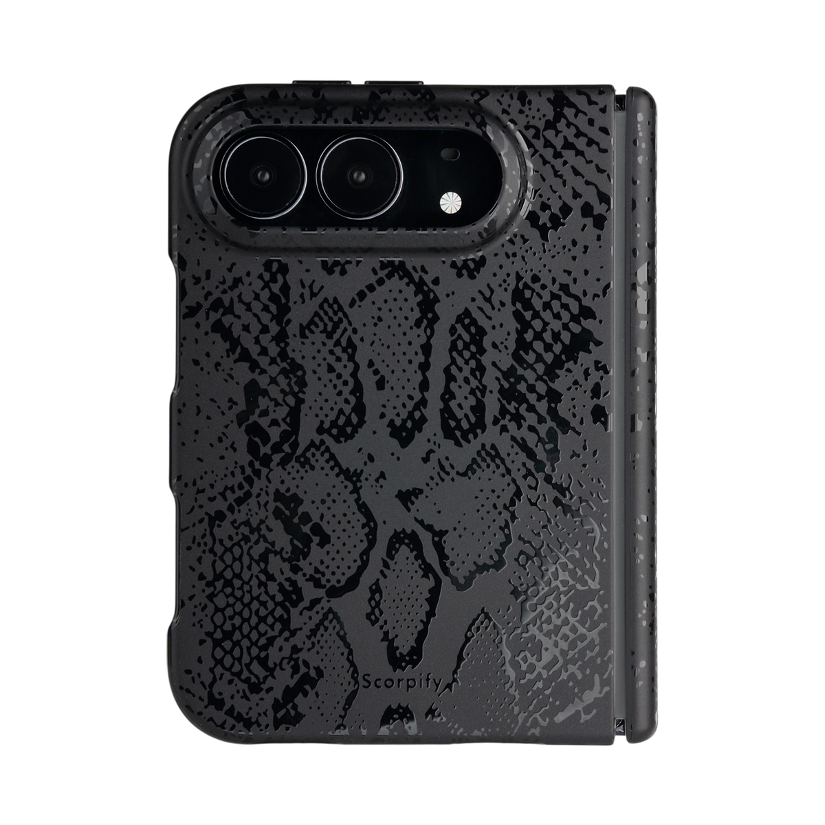 Matte black snake print iPhone Duo case transparent background