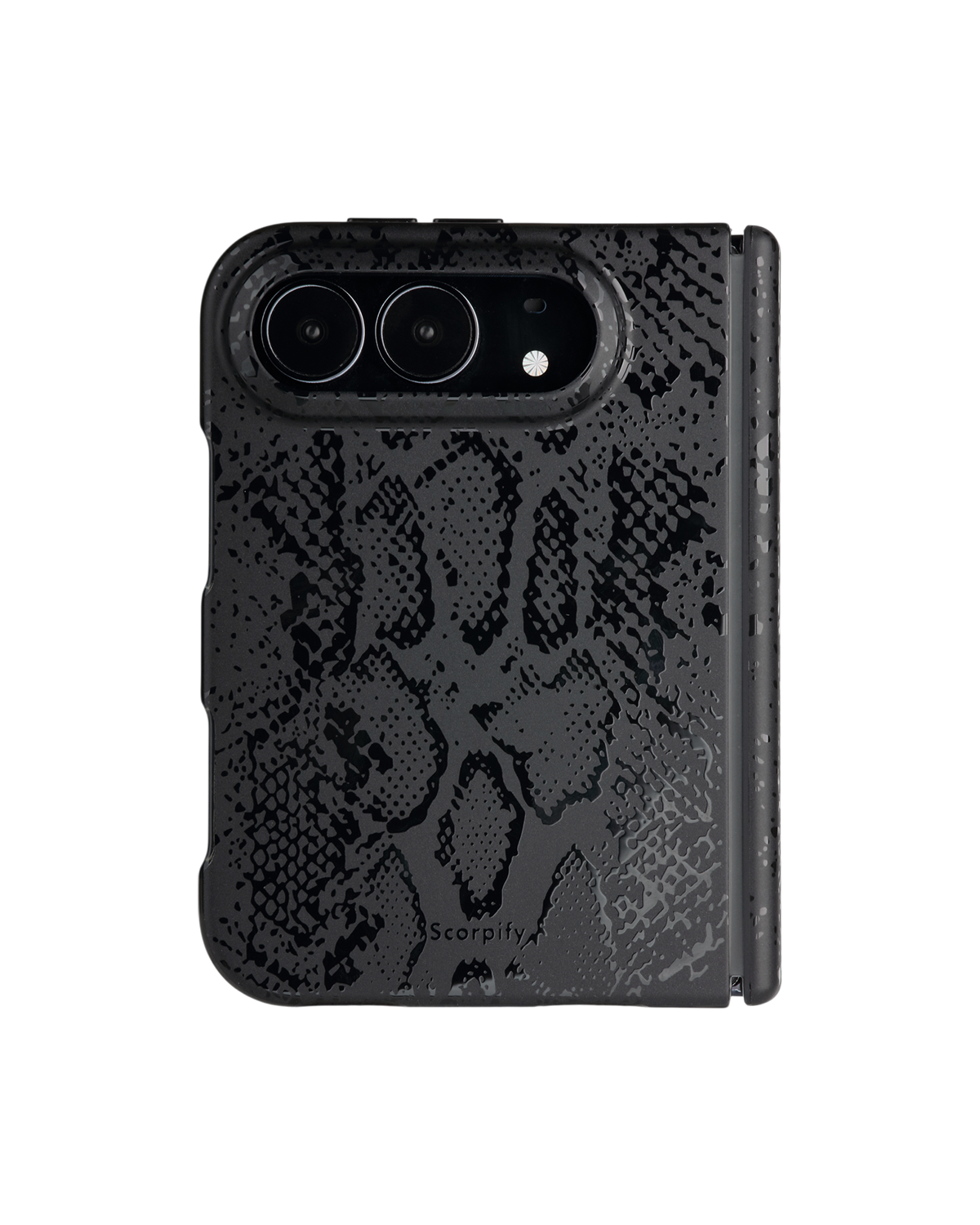 Matte black snake print iPhone Duo case transparent background