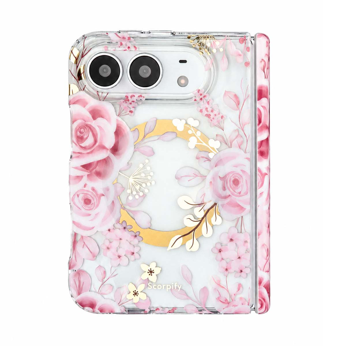 Pastel pink rose floral print iPhone Duo case with MagSafe compatibility