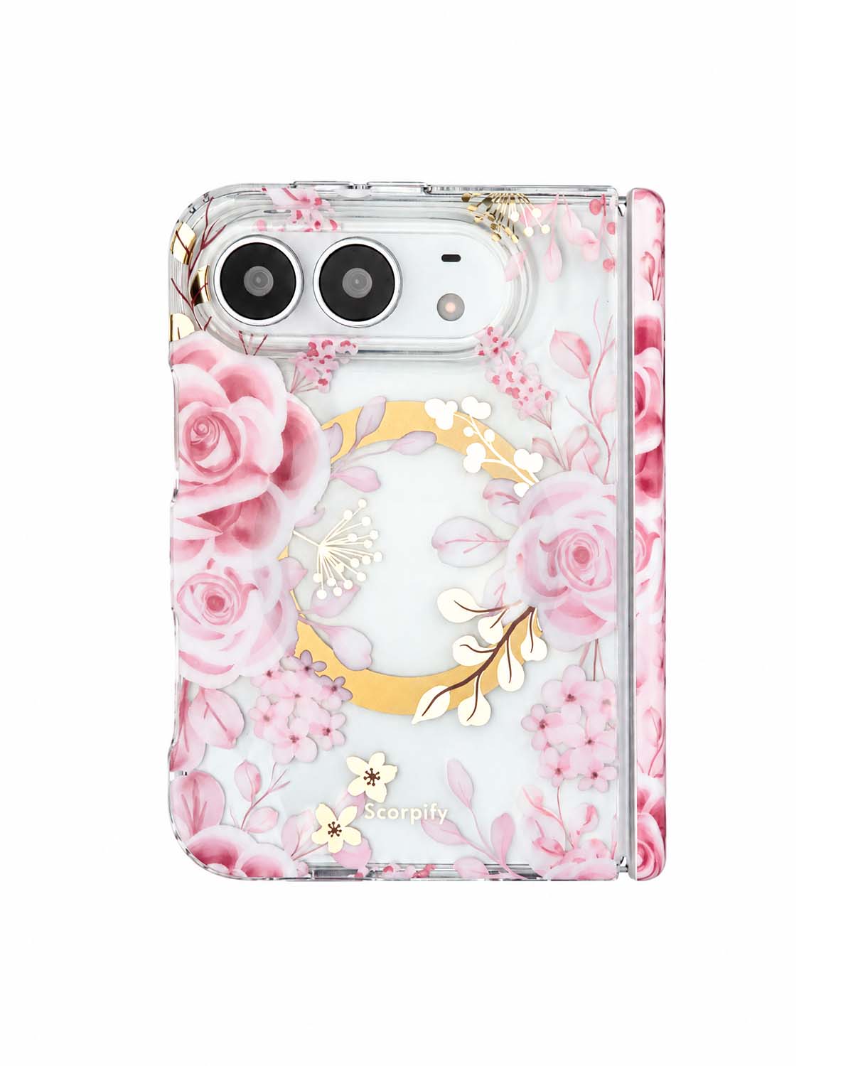 Pastel pink rose floral print iPhone Duo case with MagSafe compatibility
