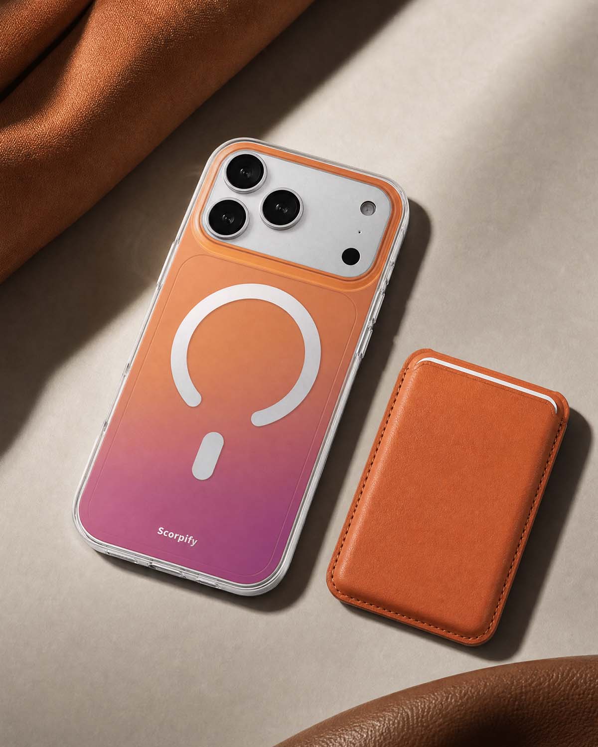 Cosmic orange MagSafe phone wallet 