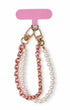 Pink leather pearl double chain phone charm