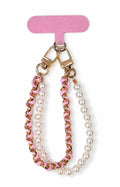 Pink leather pearl double chain phone charm