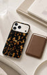 Classic brown phone wallet with tortoiseshell iPhone case