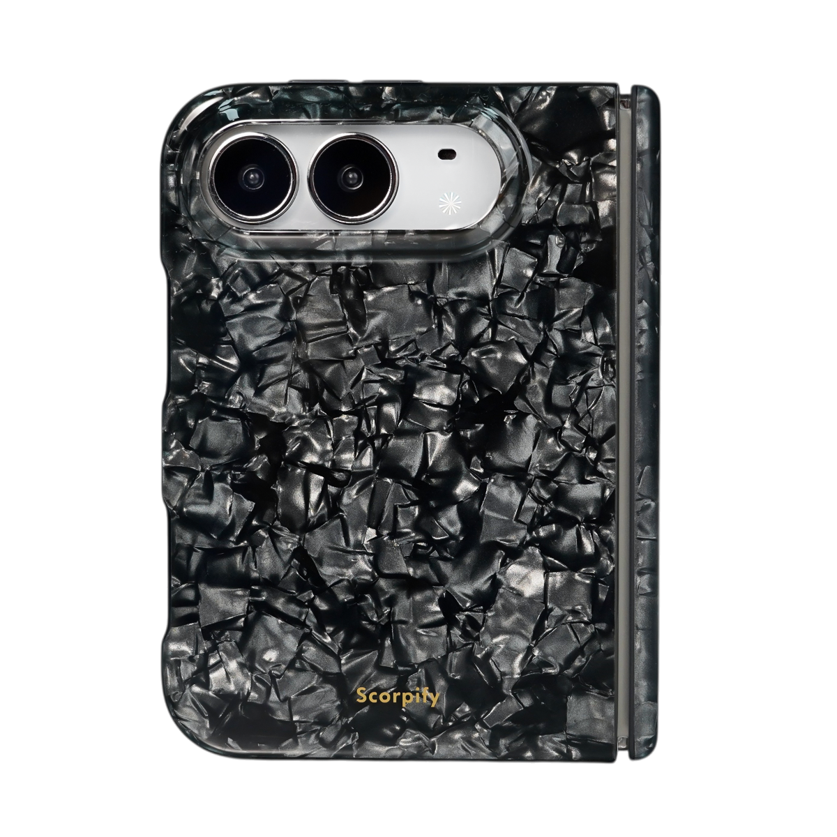 Black mother-of-pearl shell print iPhone Duo case transparent background
