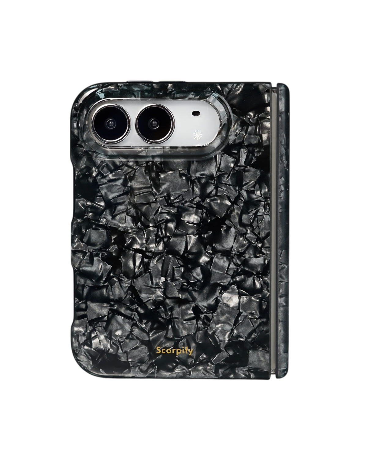 Black mother-of-pearl shell print iPhone Duo case transparent background