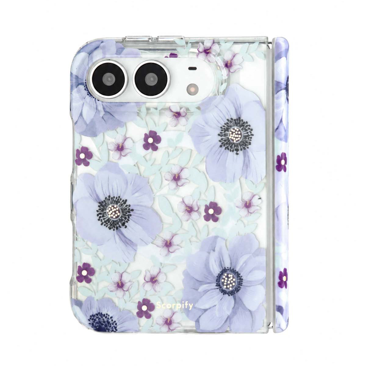 Purple anemone floral print iPhone Duo case with MagSafe compatibility