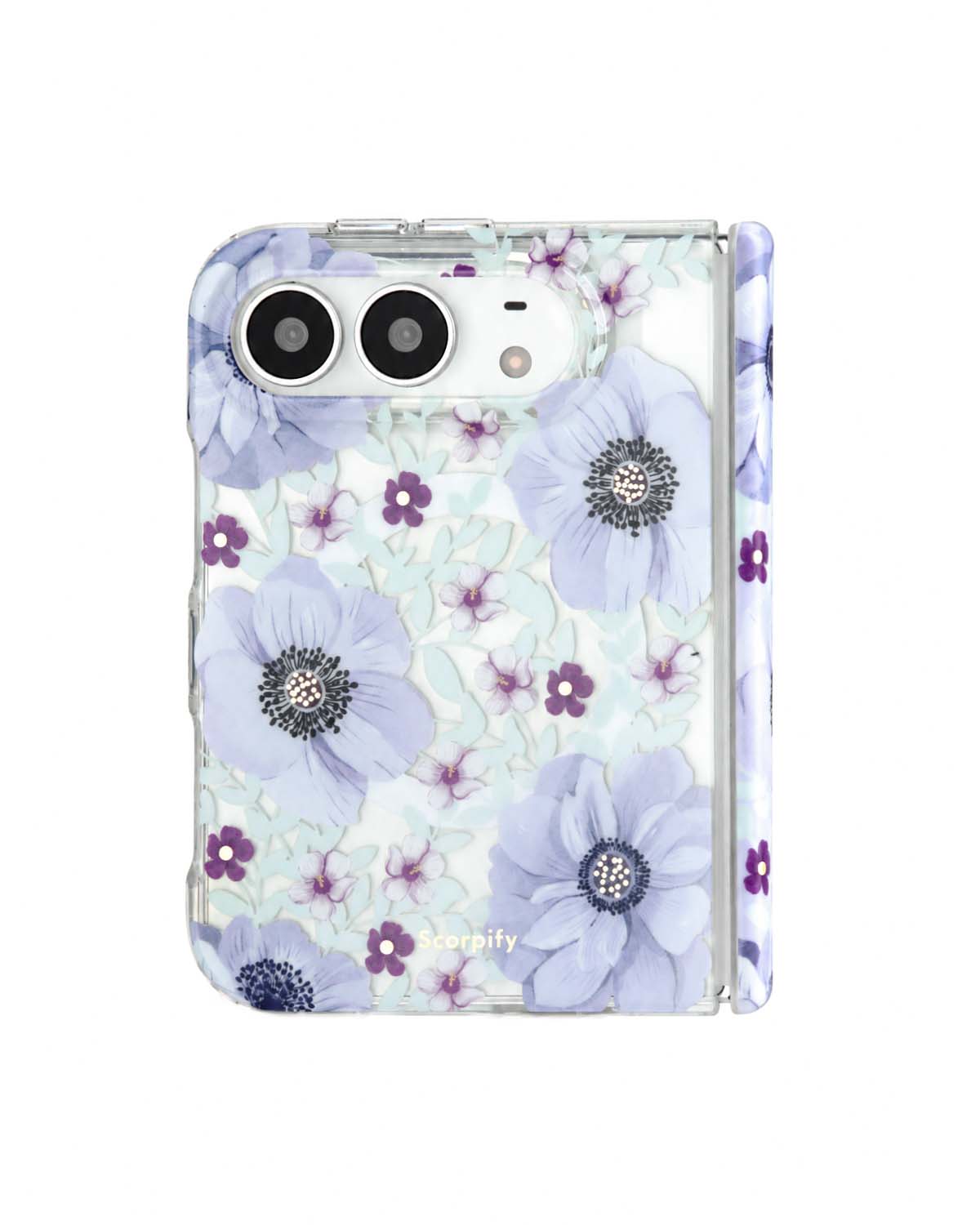 Purple anemone floral print iPhone Duo case with MagSafe compatibility