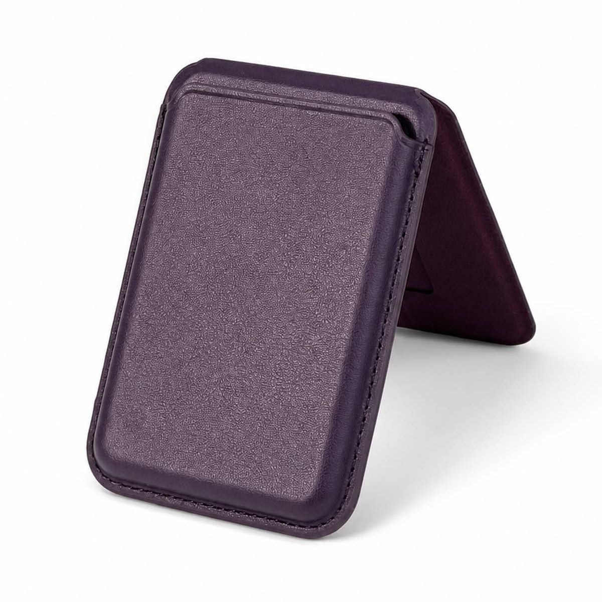 Dark cherry iPhone leather wallet, open flat view