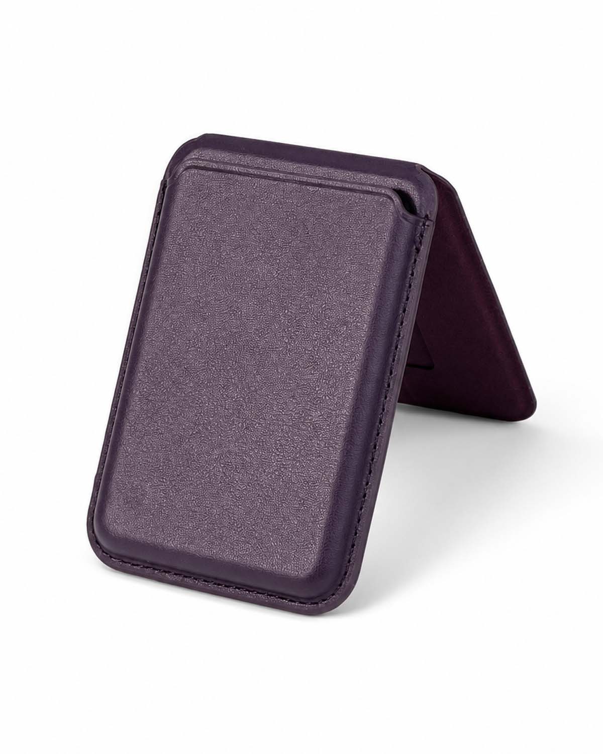 Dark cherry iPhone leather wallet, open flat view