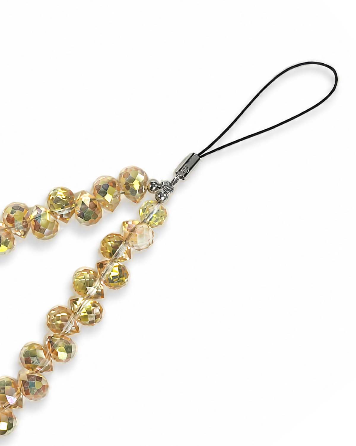 Phone charm strap with glossy yellow teardrop beads