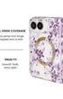 Full hinge coverage view of Purple Nemophila floral print iPhone Duo case