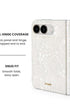 Full hinge coverage view of White mother-of-pearl iPhone Duo case