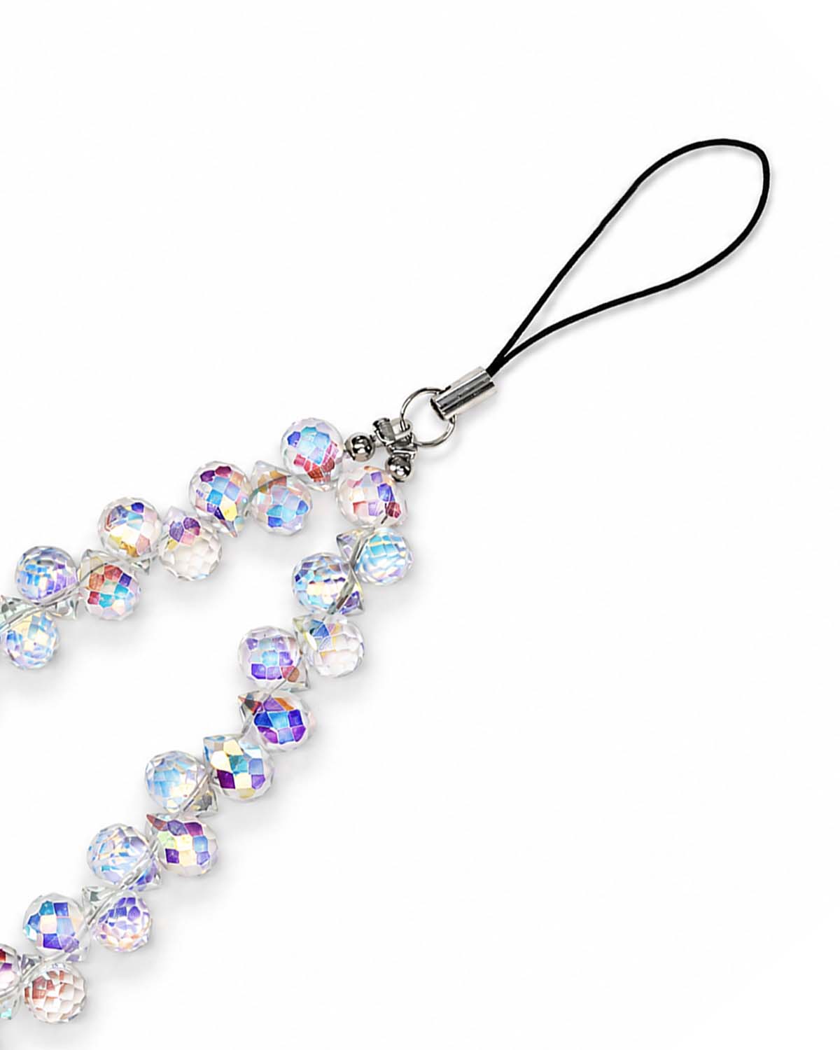 Phone charm strap with shimmering teardrop beads