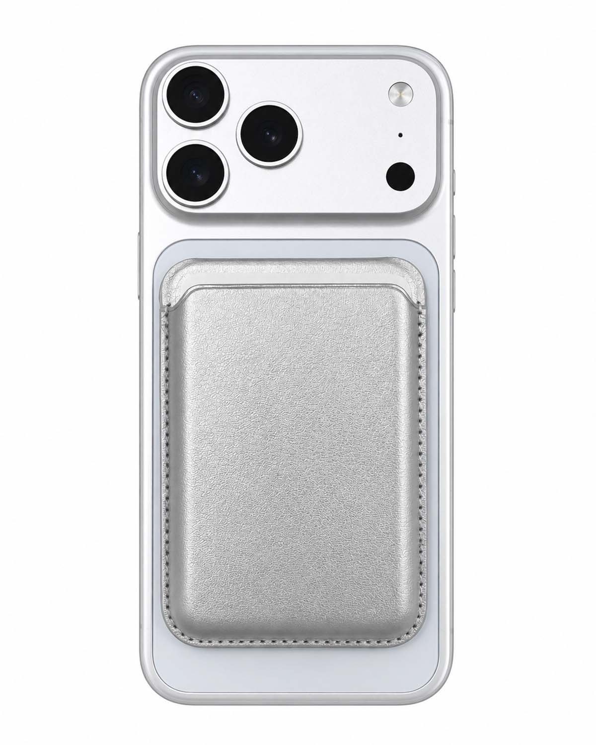 Metallic Silver MagSafe Leather Wallet