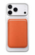 Cosmic orange phone wallet attached below iPhone camera