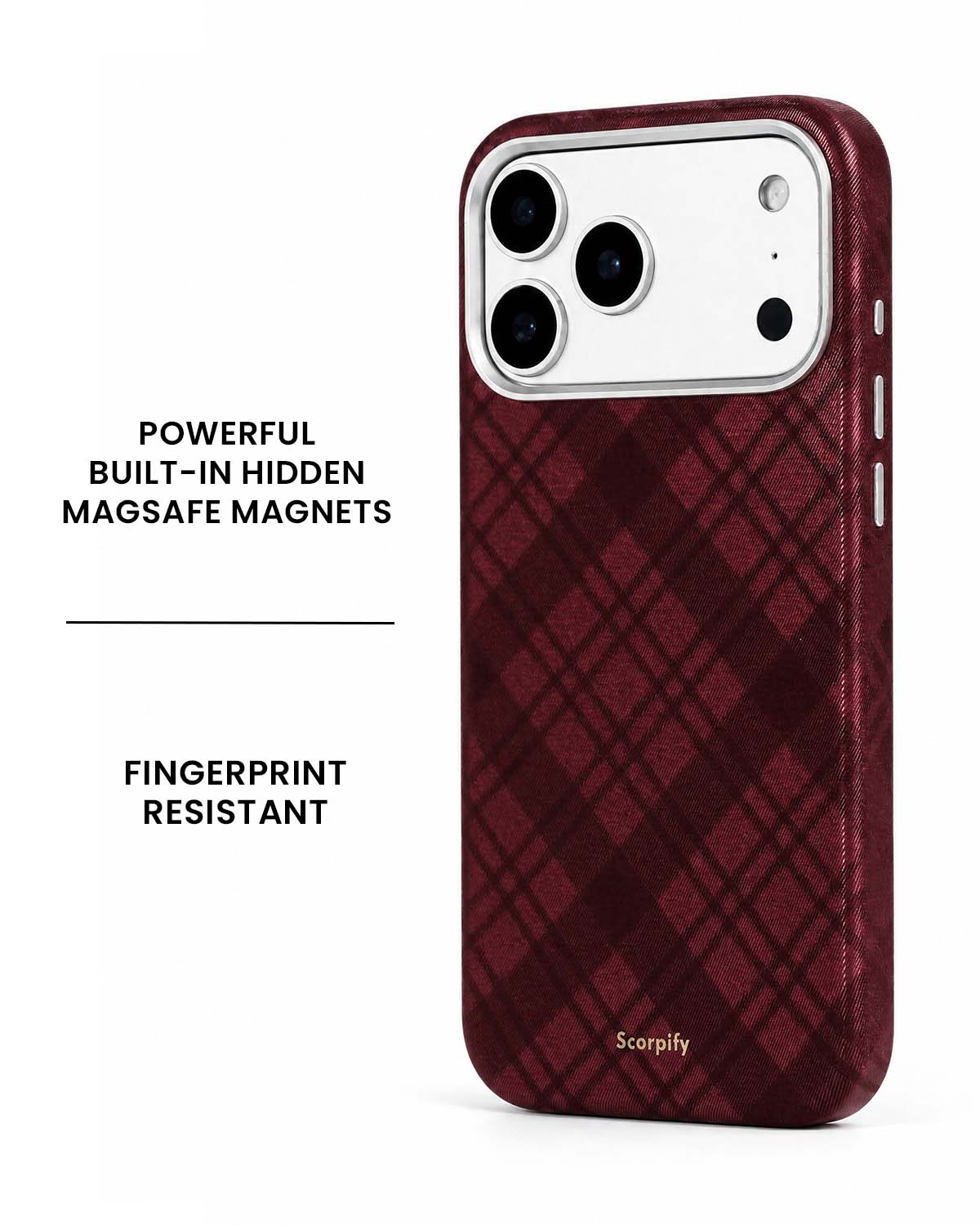 Burgundy Tartan Lumina Leather MagSafe iPhone Case