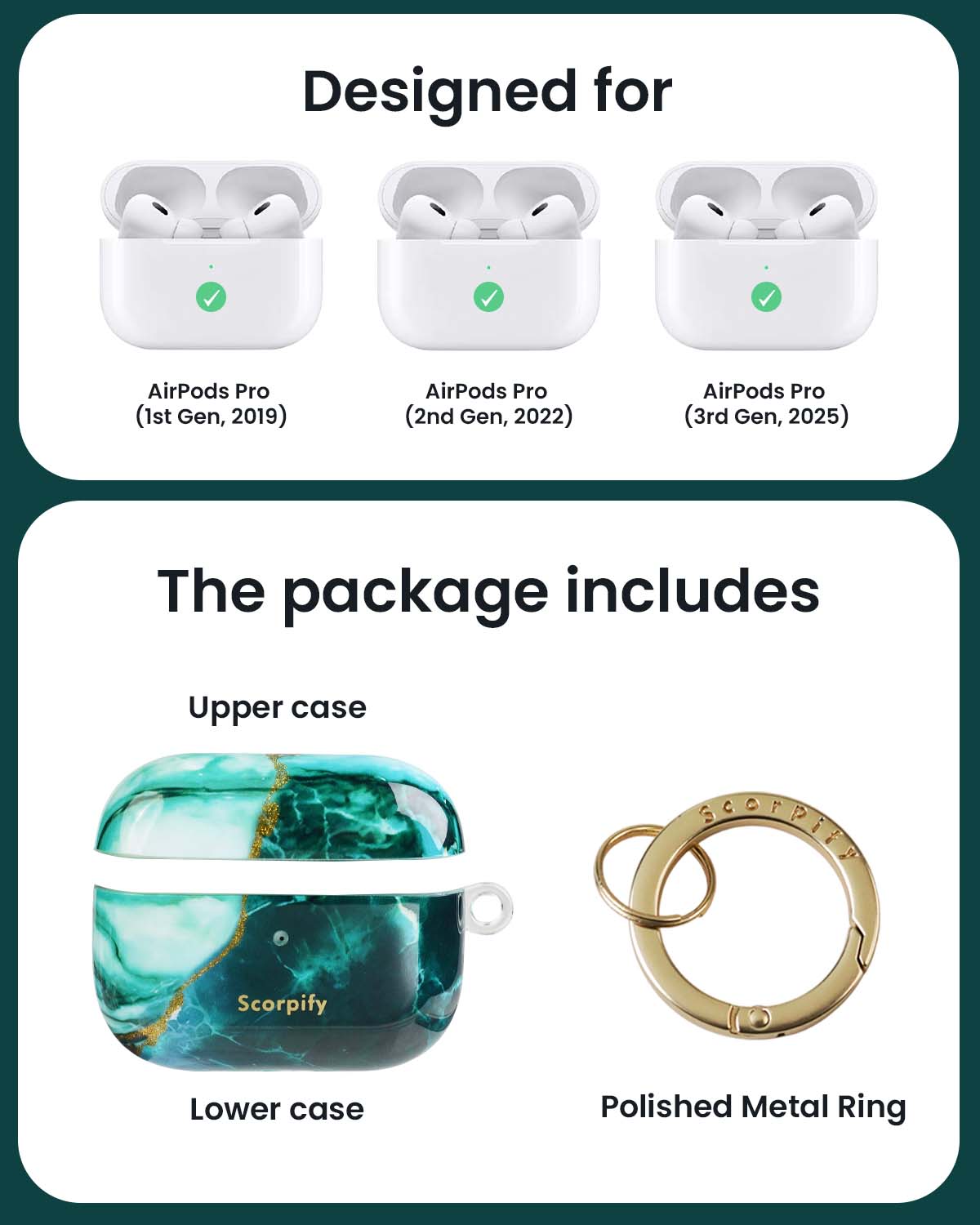 Emerald Green Marble AirPods Case