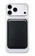Classic black phone wallet attached below iPhone camera