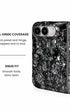 Full hinge coverage view of Black mother-of-pearl shell print iPhone Duo case