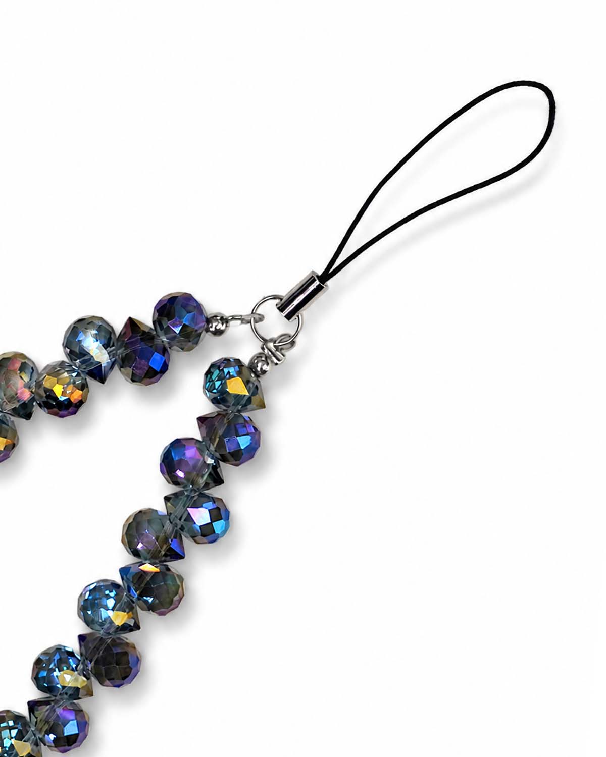 Phone charm strap with elegant purple teardrop beads