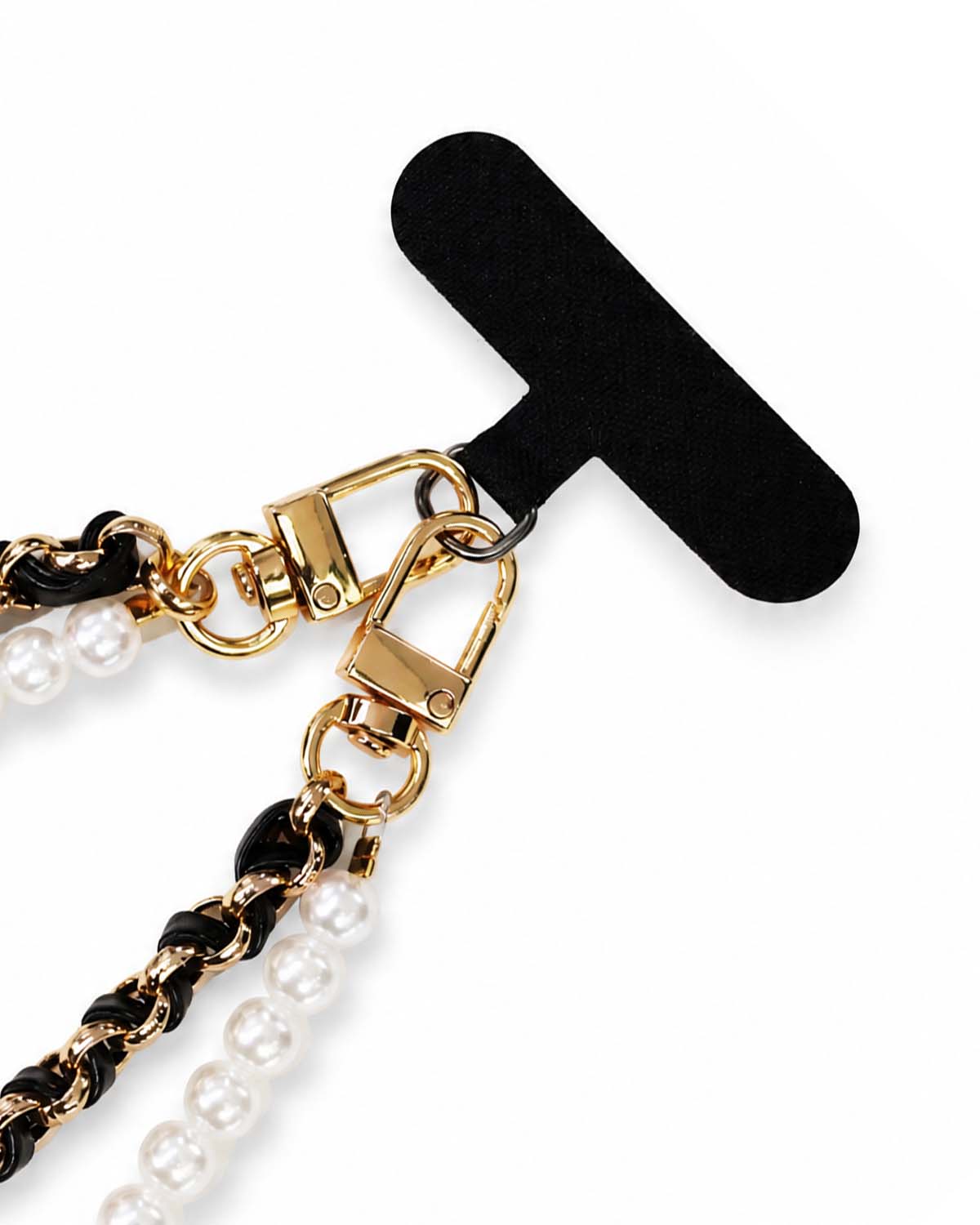 Black leather phone charm strap with pearls
