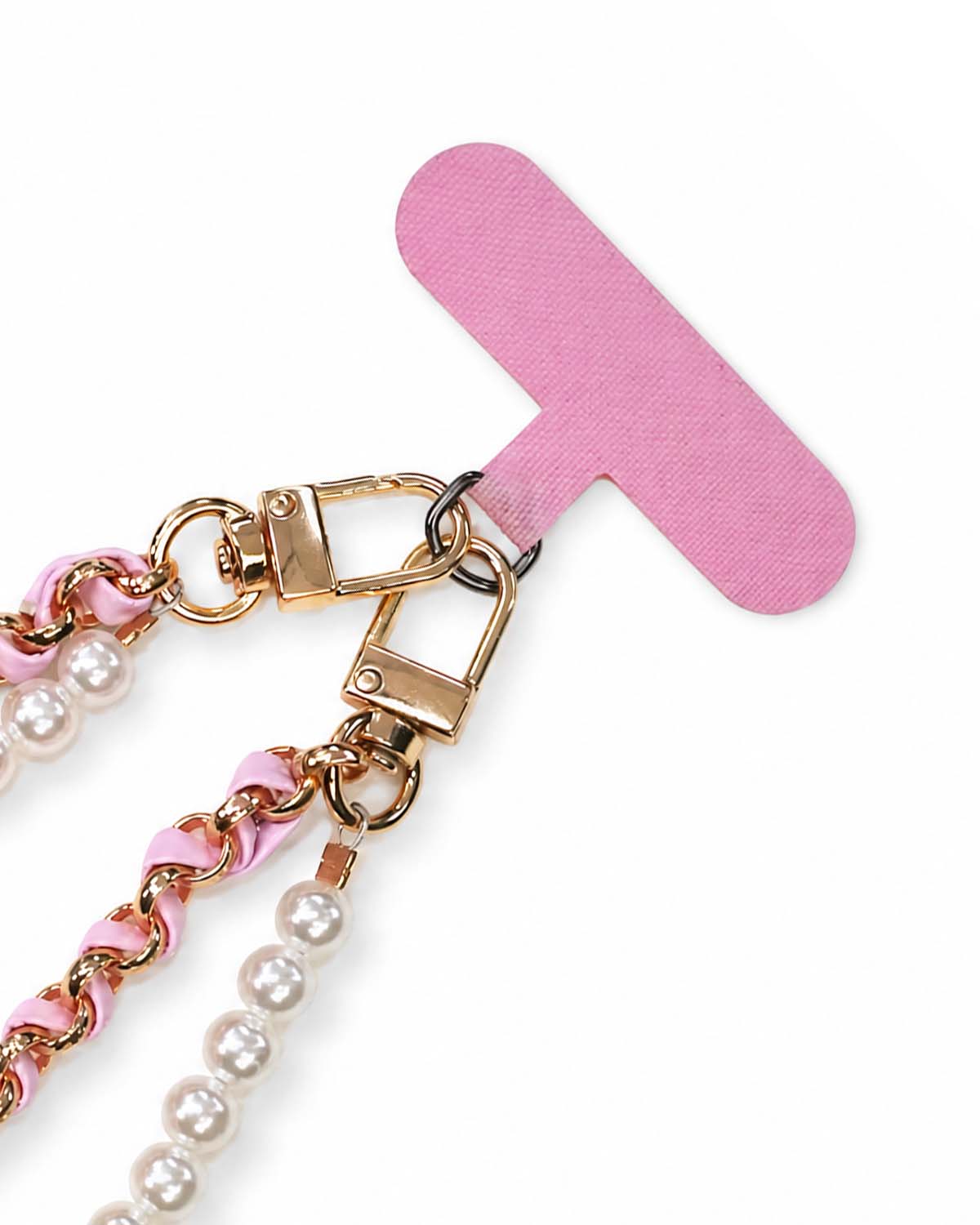Pink leather phone charm strap with pearl beads