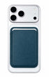 Storm blue phone wallet attached below iPhone camera