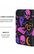 Full hinge coverage view of Phantom Carnival pink skull and bat print iPhone Duo case