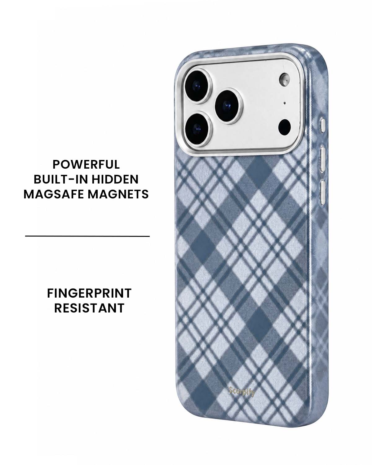 Navy Tartan Lumina Leather MagSafe iPhone Case