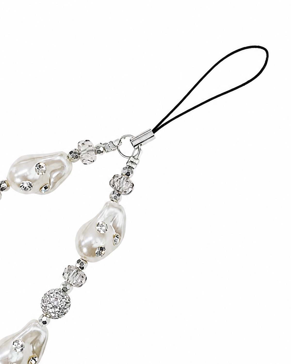 Stylish beaded phone charm with pearl bow accent