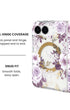 Full hinge coverage view of Purple hibiscus and rose floral print iPhone Duo case