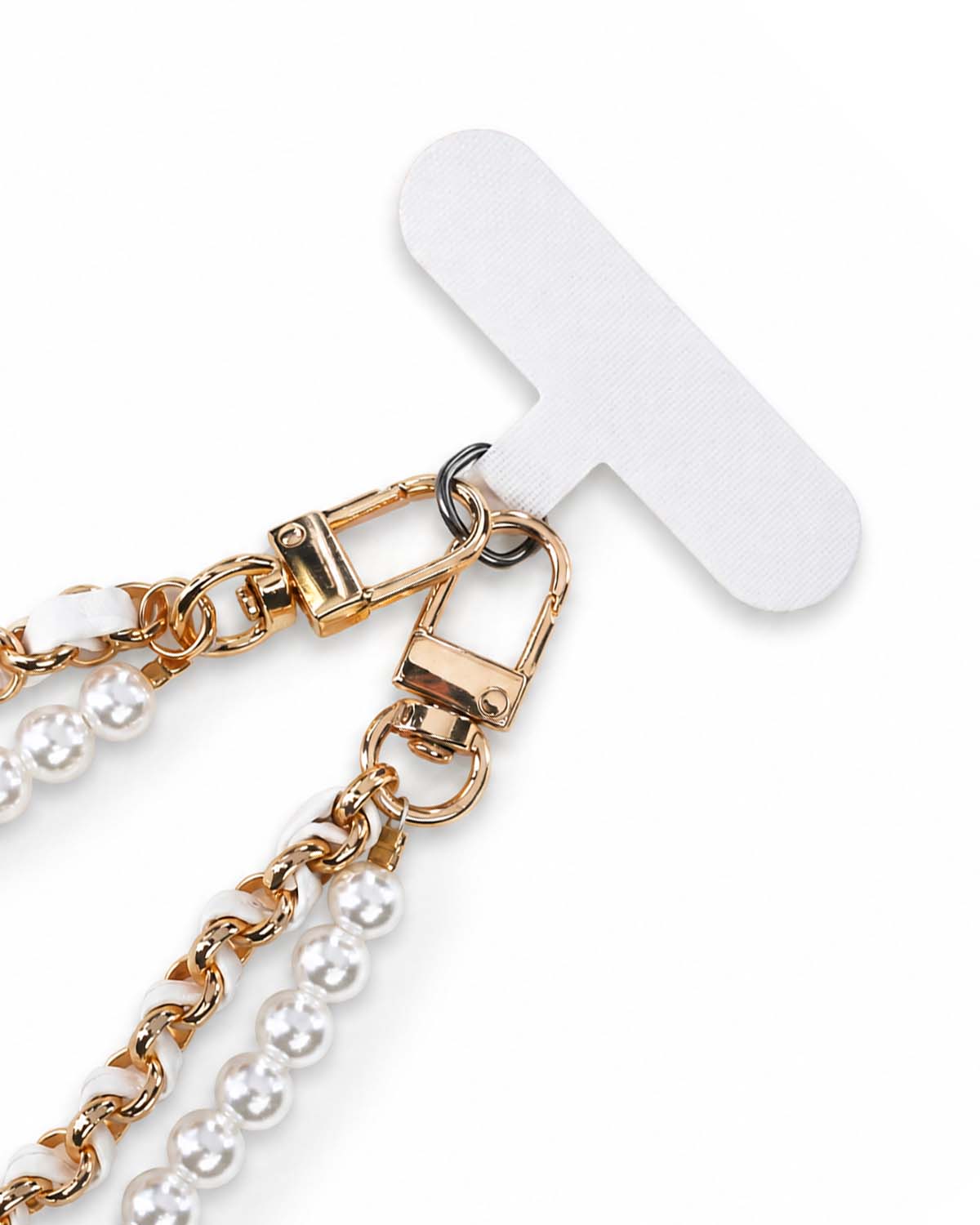 Cute phone charms with white pearl chain design