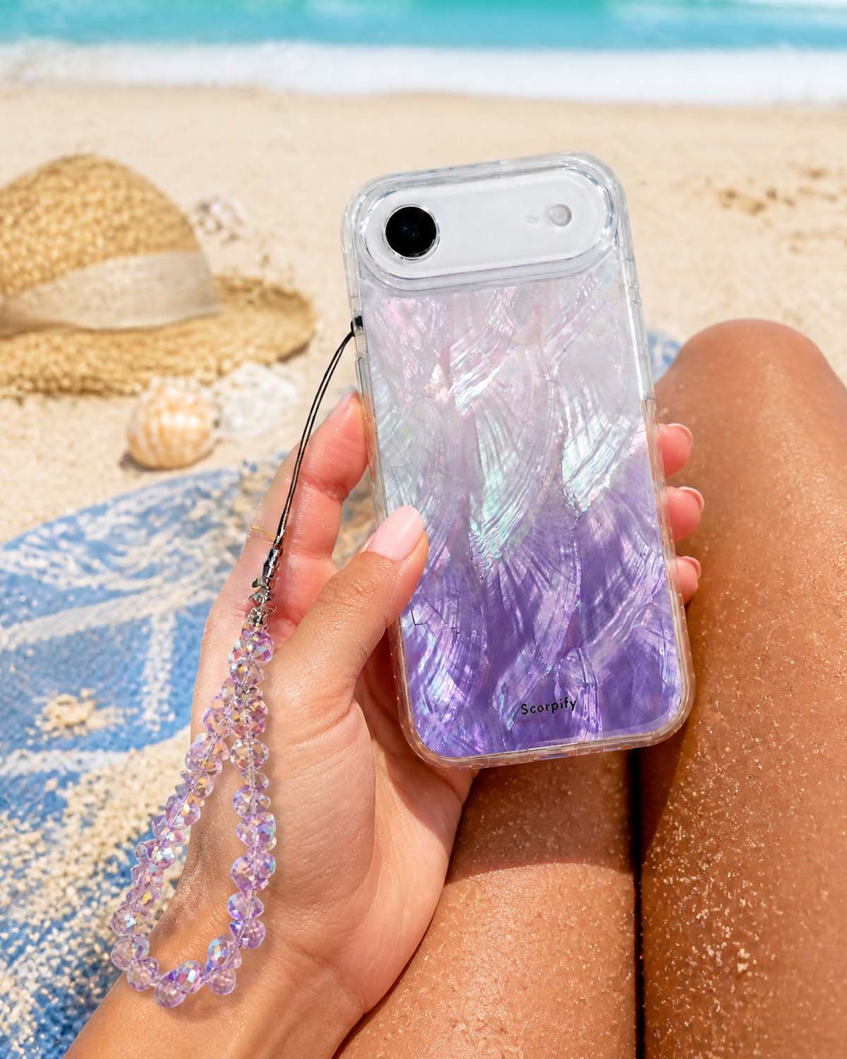 Purple iphone charm with elegant teardrop accents