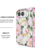 Full hinge coverage view of Pink peony floral print iPhone Duo case