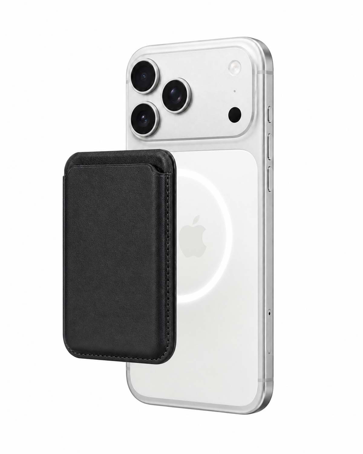 Classic black phone case wallet on iPhone, side angle