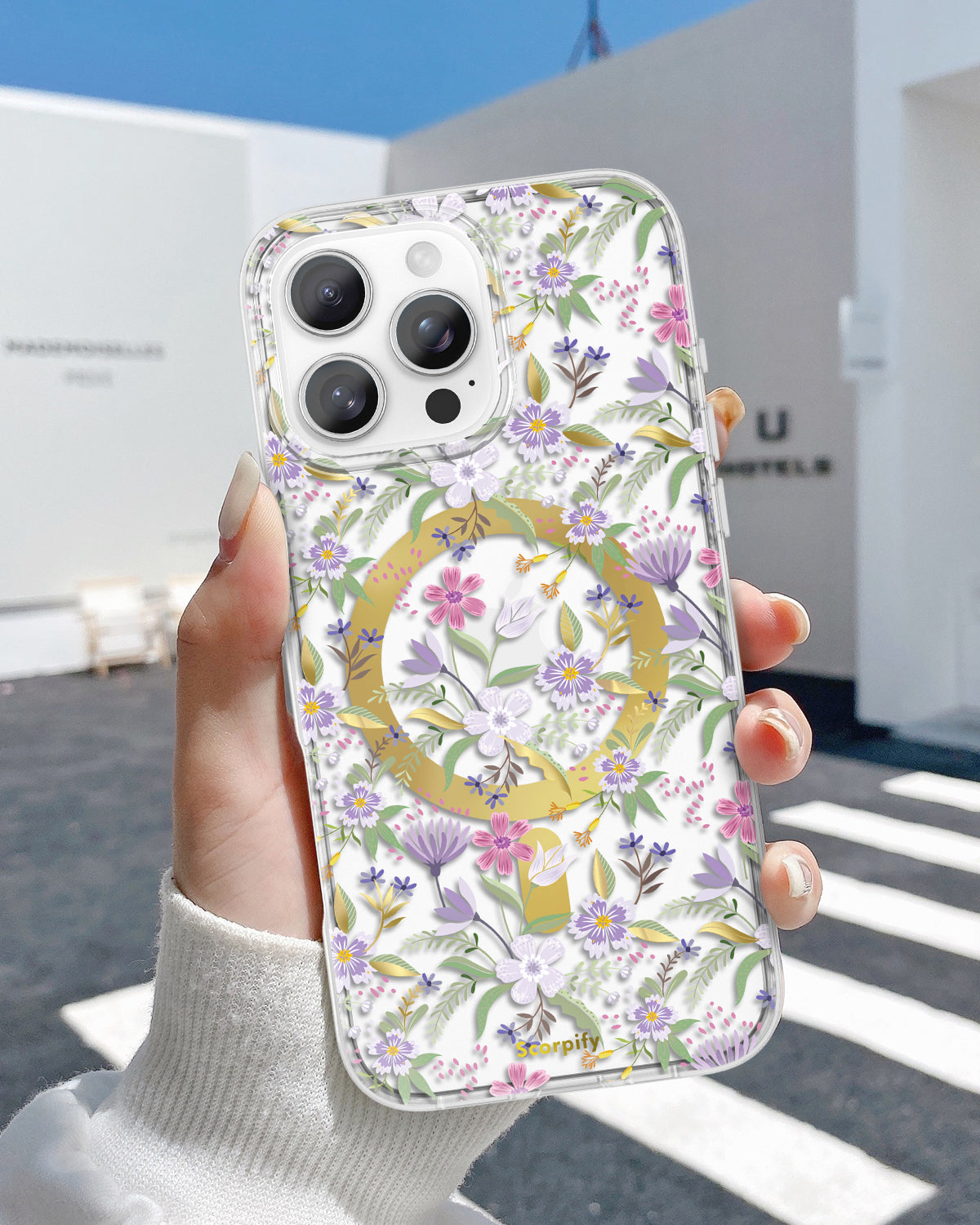 Clear magnetic phone cover with Purple Cherry Blossom