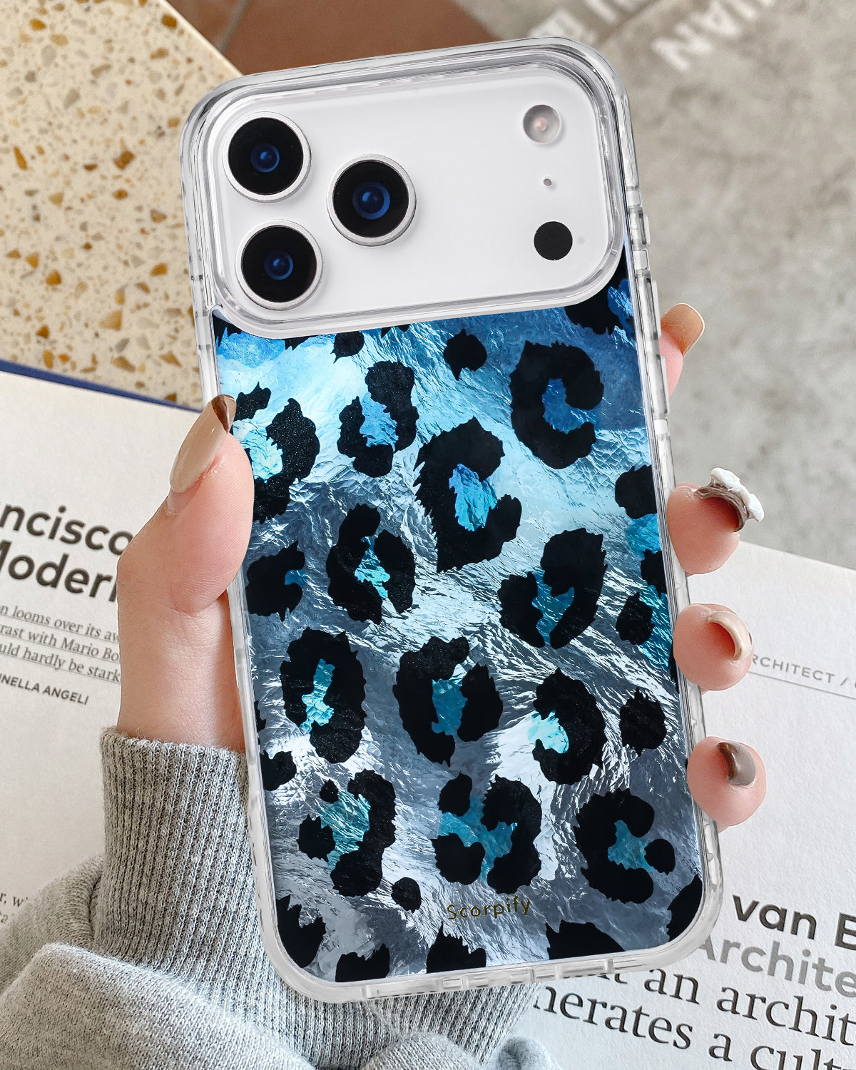 iPhone 17 Blue Shimmer Leopard MagSafe Case