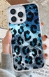 Blue Shimmer Leopard iPhone Case With Reflective Pearl Tone
