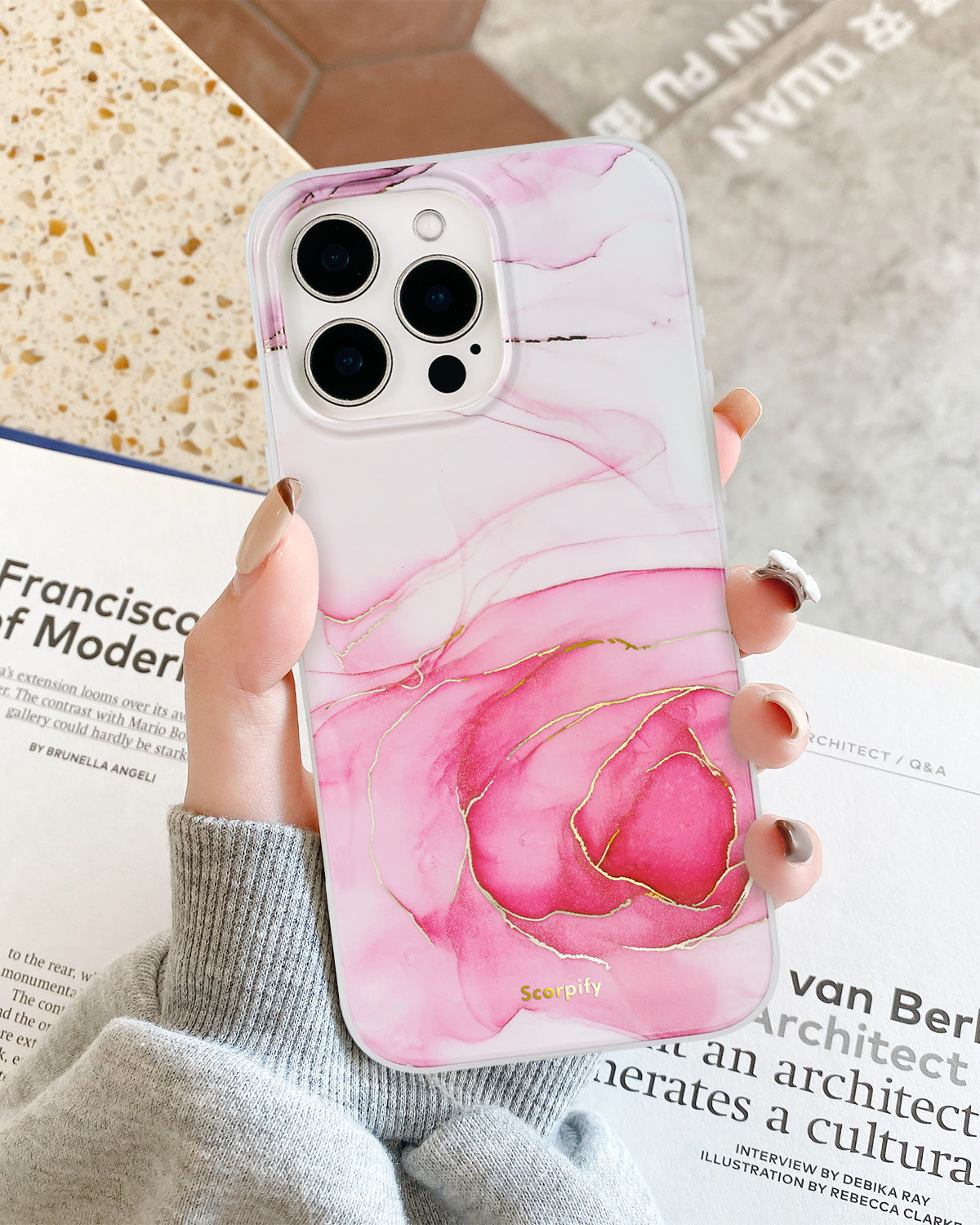 Trendy phone case design with shimmering gold accents