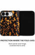 Back panel and hinge protection view of Dark brown tortoise shell iPhone Duo case