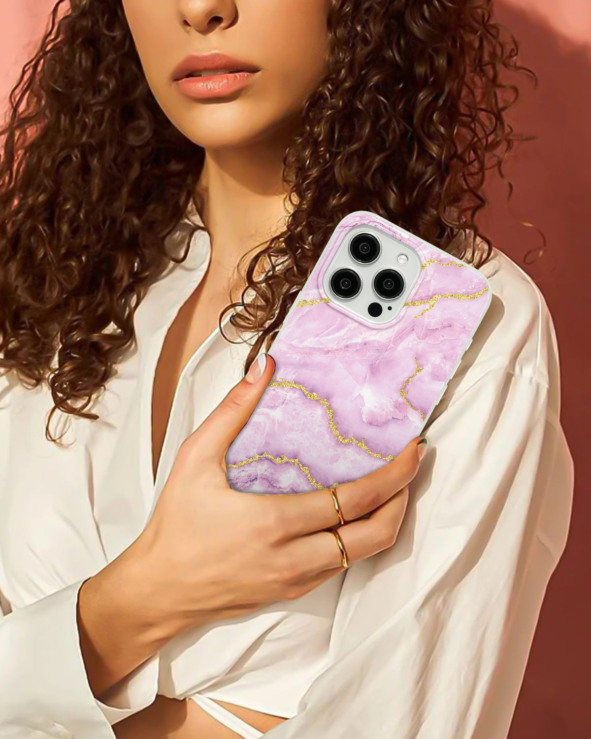Scorpify pink marble MagSafe phone case