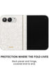 Back panel and hinge protection view of White mother-of-pearl iPhone Duo case