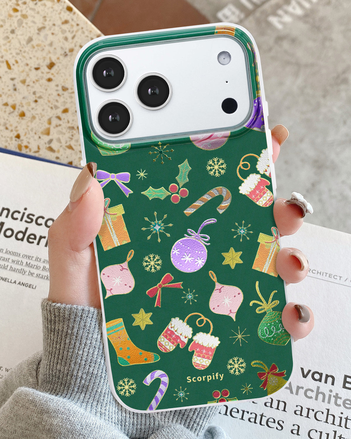 Green gold foil MagSafe iPhone case festive sparkle