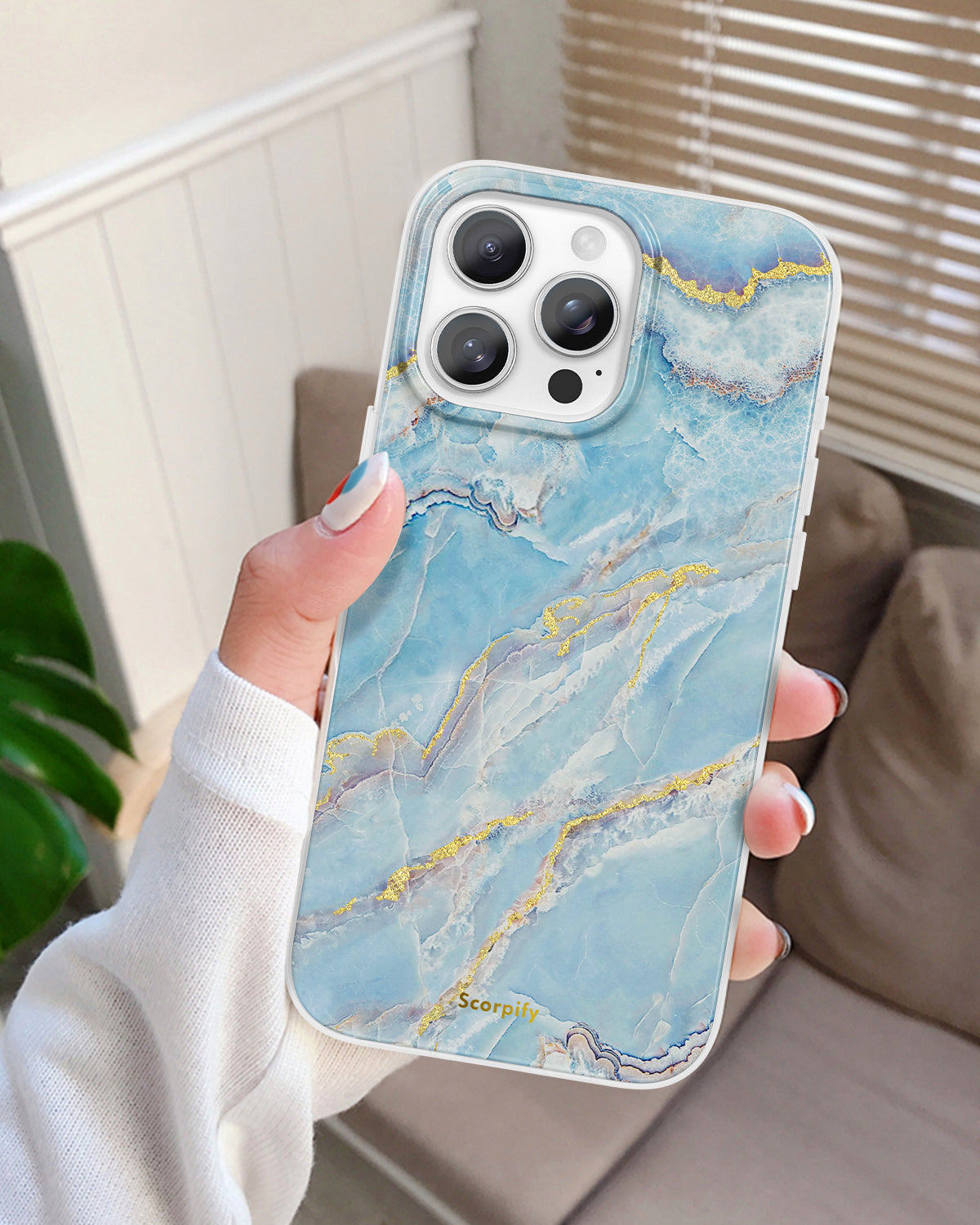 Protective Icelandic Blue Marble Phone Cover With Gold Accents